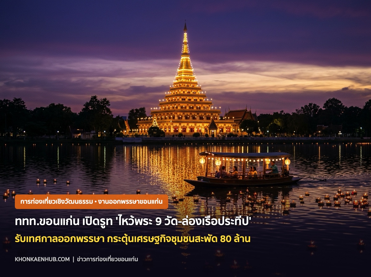 ททท.ขอนแก่น เปิดรูท 'ไหว้พระ 9 วัดริมบึง-ล่องเรือประทีป' รับออกพรรษา คาดเงินสะพัด 80 ล้าน